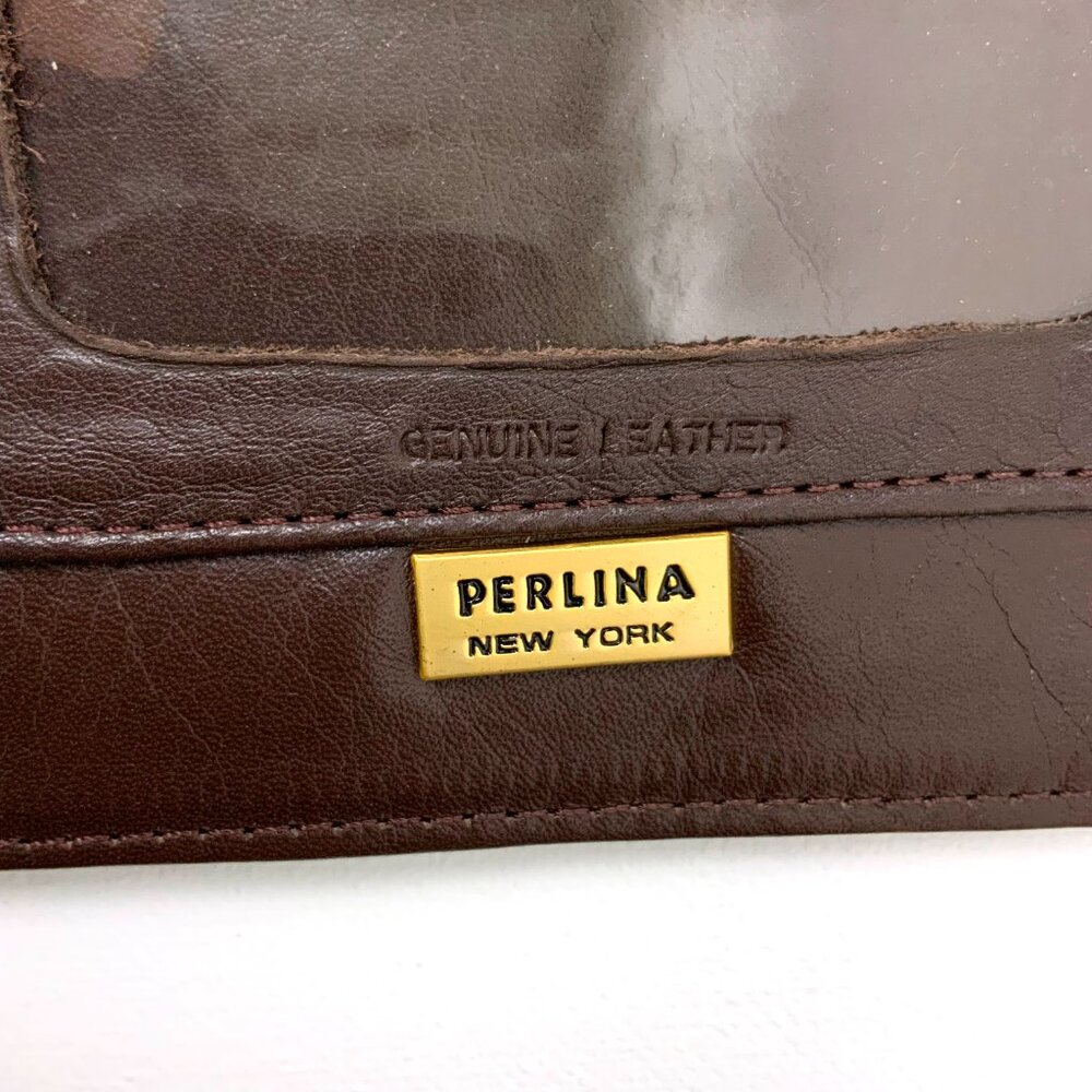 Vintage Perlina New York Brown Genuine Leather Crossbody Bag Organizer - Picture 3 of 16